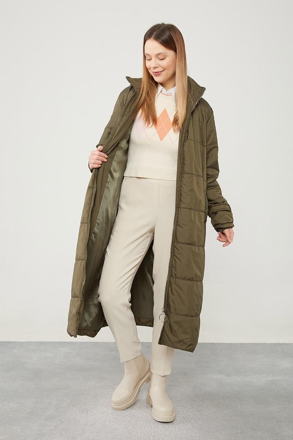 LevidorLevidor Haki Kapüşonlu Kapitone Kısa Mont