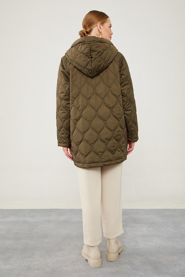 LevidorLevidor Haki Kapüşonlu Kapitone Kısa Mont