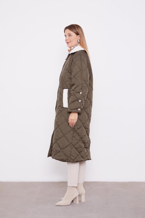 LevidorLevidor Haki Kürk Detaylı Kapitone Mont