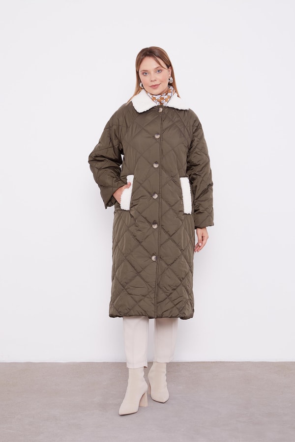 LevidorLevidor Haki Kürk Detaylı Kapitone Mont