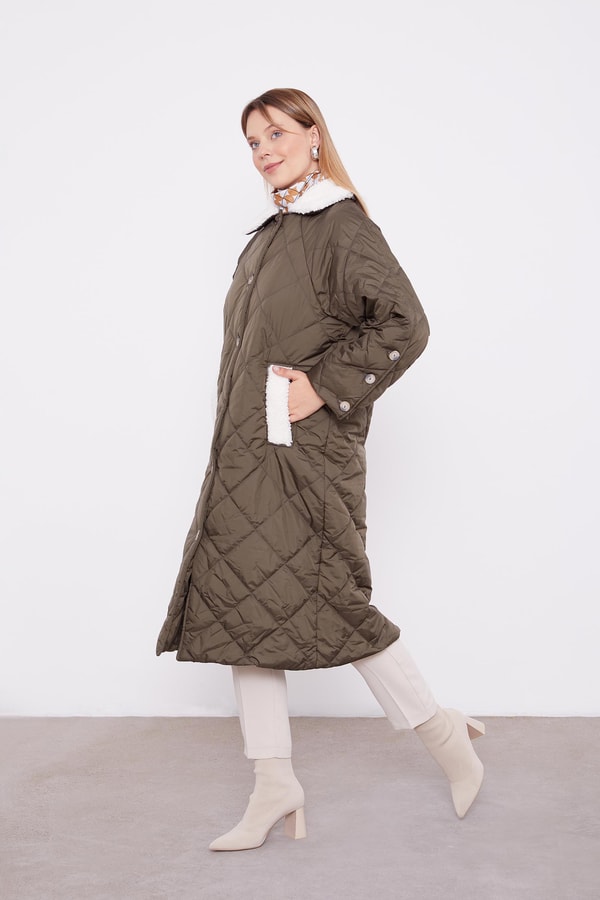 LevidorLevidor Haki Kürk Detaylı Kapitone Mont