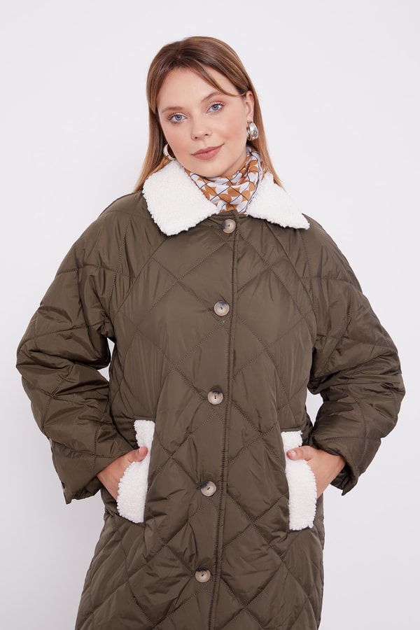 LevidorLevidor Haki Kürk Detaylı Kapitone Mont