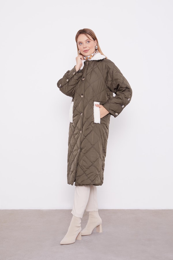 LevidorLevidor Haki Kürk Detaylı Kapitone Mont