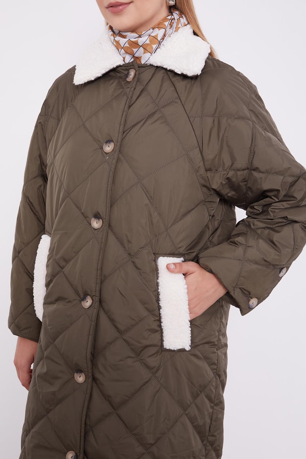 LevidorLevidor Haki Kürk Detaylı Kapitone Mont