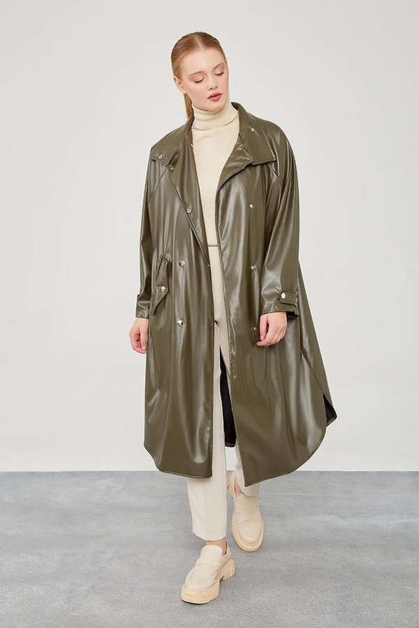 LevidorLevidor Haki Oversize Suni Deri Trençkot