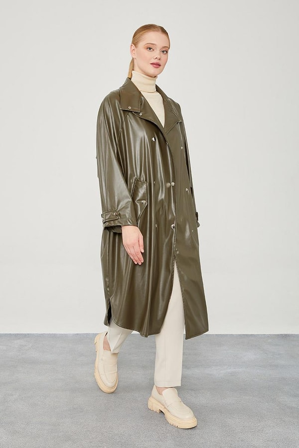 LevidorLevidor Haki Oversize Suni Deri Trençkot