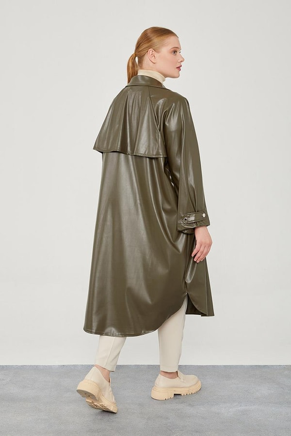 LevidorLevidor Haki Oversize Suni Deri Trençkot