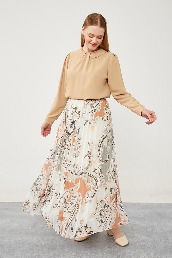LevidorLevidor Haki Pliseli Çiçek Desen Şifon Etek