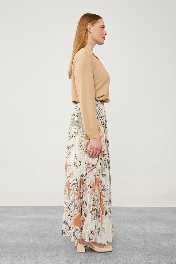 LevidorLevidor Haki Pliseli Çiçek Desen Şifon Etek