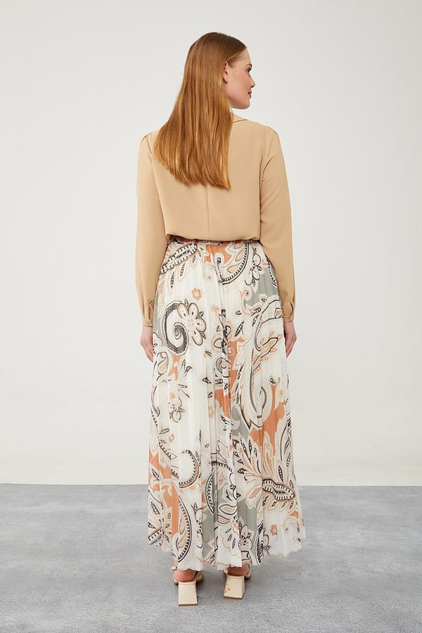 LevidorLevidor Haki Pliseli Çiçek Desen Şifon Etek