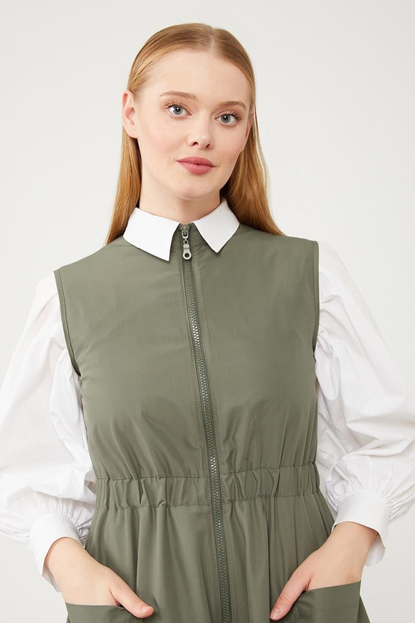 LevidorLevidor Haki Sıfır Kol Fermuar Kapamalı Jile