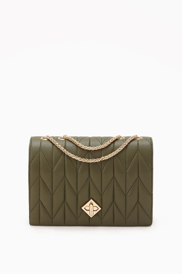 LevidorLevidor Haki Zincir Saplı Kabartma Desen Omuz Çantası