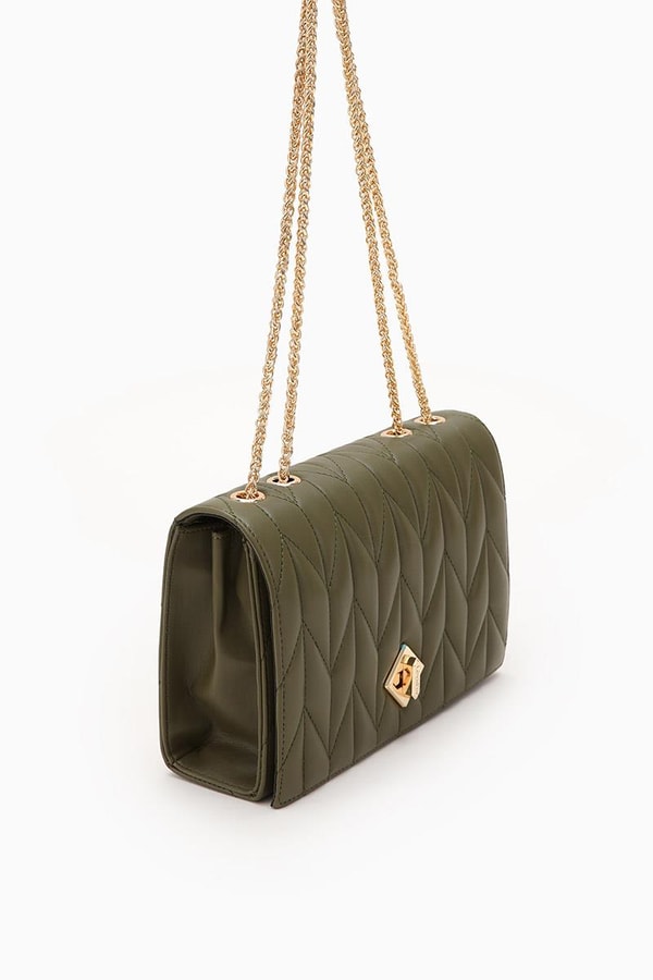 LevidorLevidor Haki Zincir Saplı Kabartma Desen Omuz Çantası