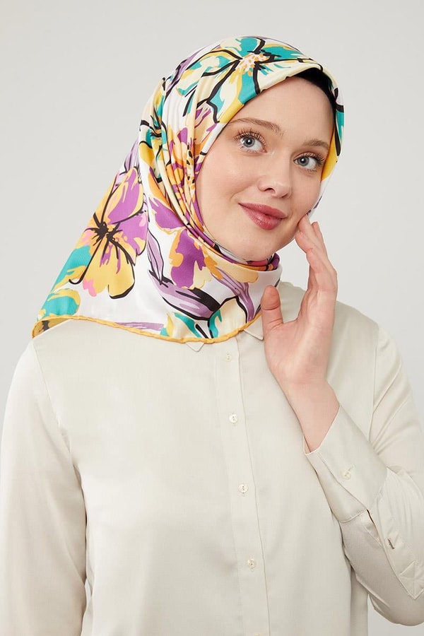 LevidorLevidor Hardal Açelya Çicek Desenli Trend Twill Eşarp
