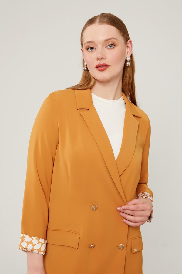 LevidorLevidor Hardal Astarı Desen Detaylı Blazer Ceket