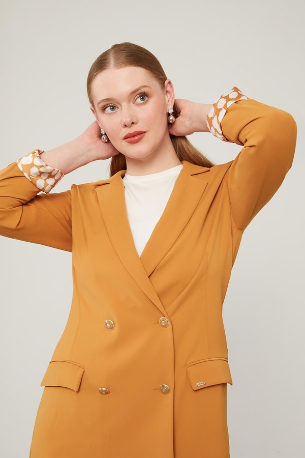 LevidorLevidor Hardal Astarı Desen Detaylı Blazer Ceket