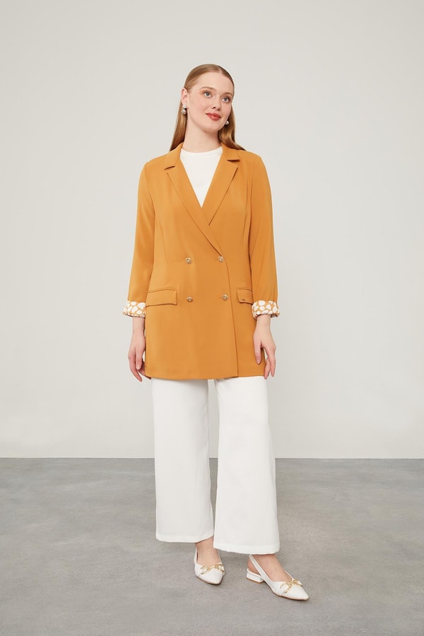 LevidorLevidor Hardal Astarı Desen Detaylı Blazer Ceket