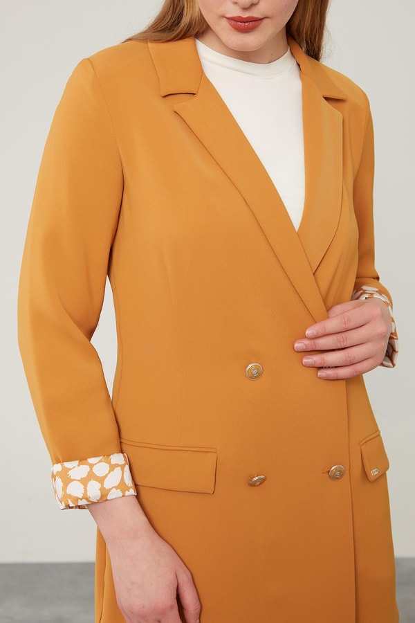 LevidorLevidor Hardal Astarı Desen Detaylı Blazer Ceket