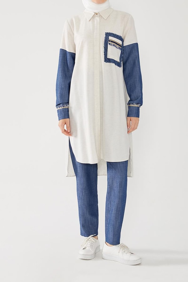 LevidorLevidor İndigo Cep Püskül Şeritli Gömlek Takım