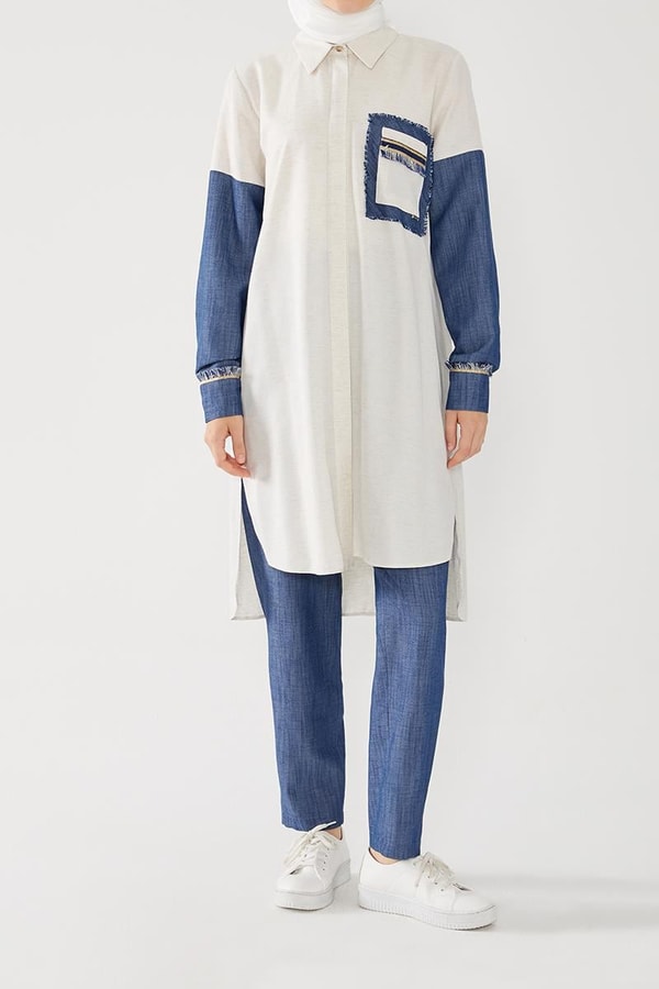 LevidorLevidor İndigo Cep Püskül Şeritli Gömlek Takım