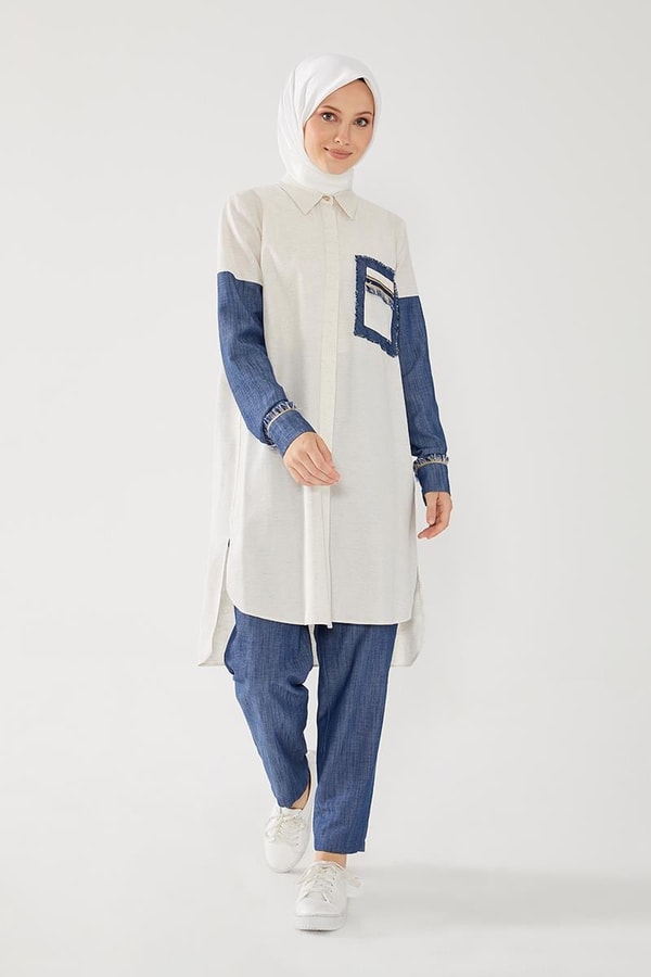 LevidorLevidor İndigo Cep Püskül Şeritli Gömlek Takım