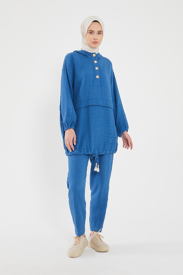 LevidorLevidor İndigo Kapşonlu Muslin Spor Takım