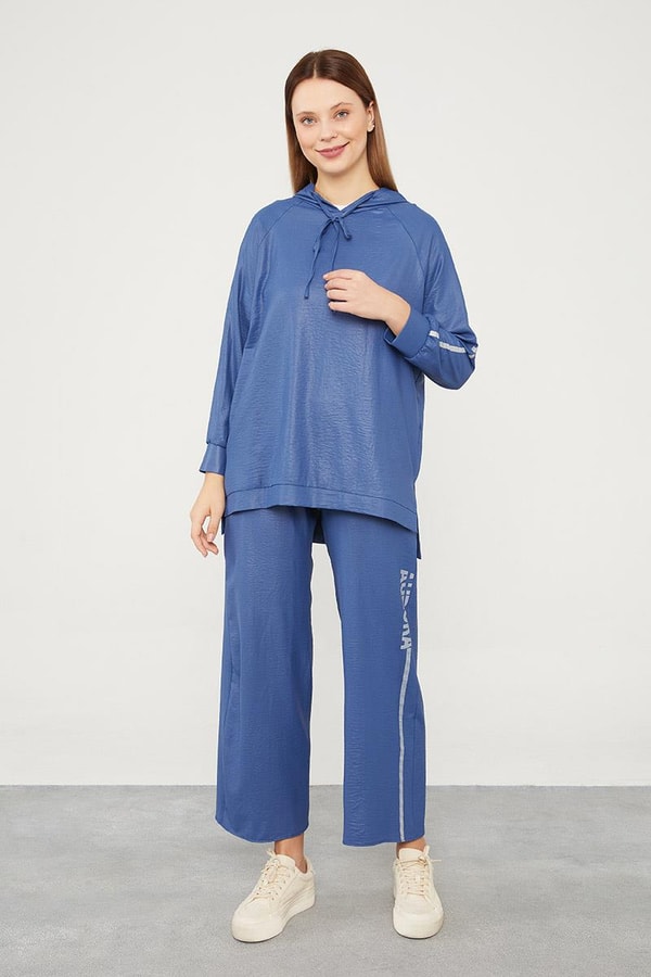 LevidorLevidor İndigo Kapüşonlu Kanguru Cepli Spor Takım