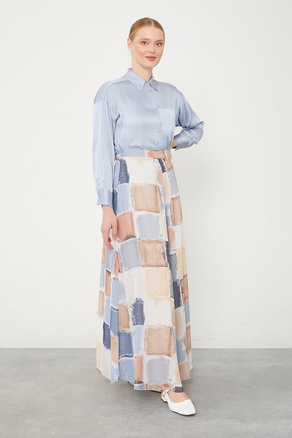 LevidorLevidor İndigo Kare Desen Geniş Paçalı Pantolon