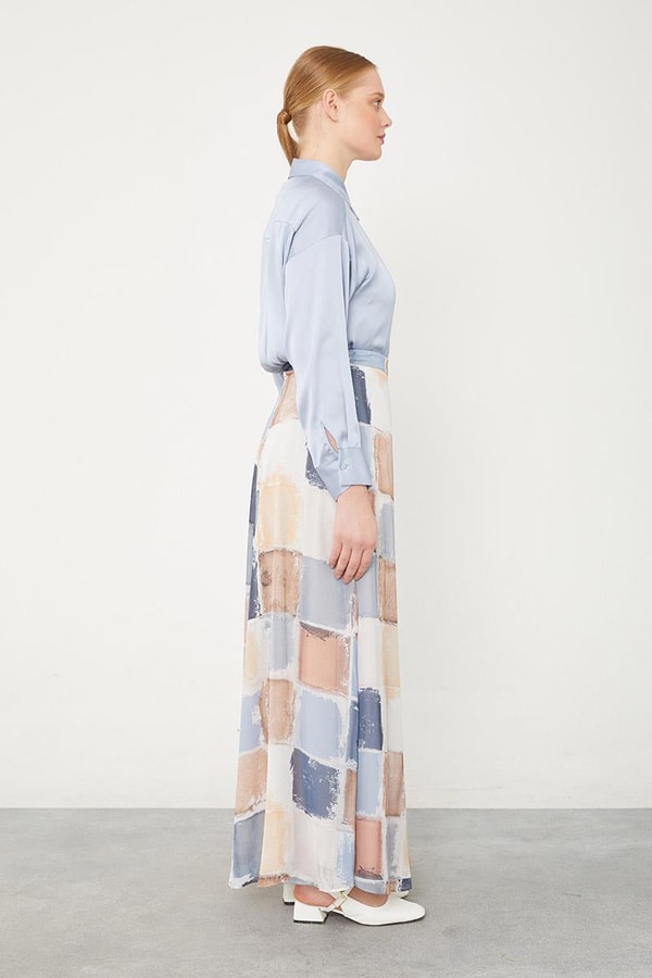 LevidorLevidor İndigo Kare Desen Geniş Paçalı Pantolon