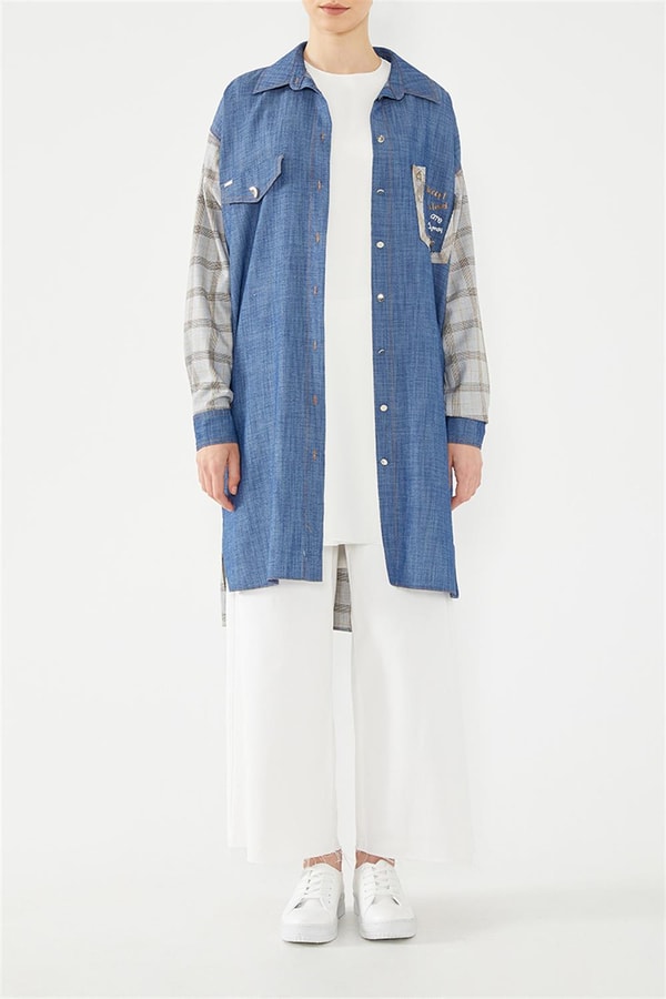 LevidorLevidor İndigo Kol Ekose Beden Denim İçlikli Takım