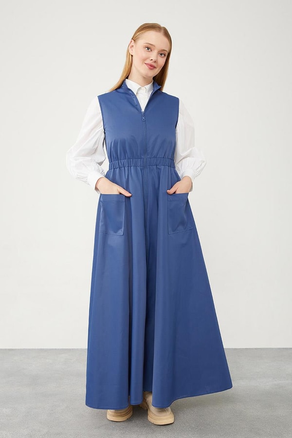 LevidorLevidor İndigo Sıfır Kol Fermuar Kapamalı Jile