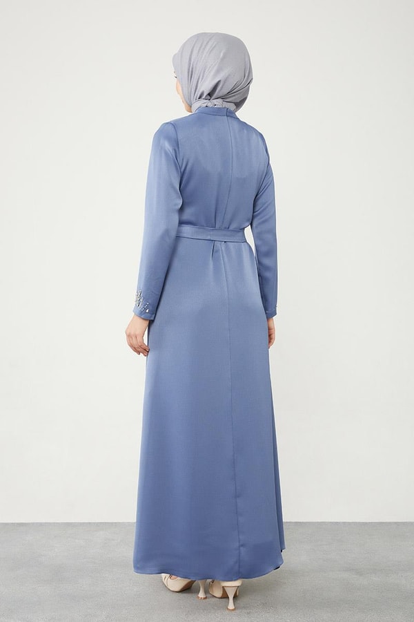 LevidorLevidor İndigo Taş İşleme Detaylı Kuşaklı Elbise