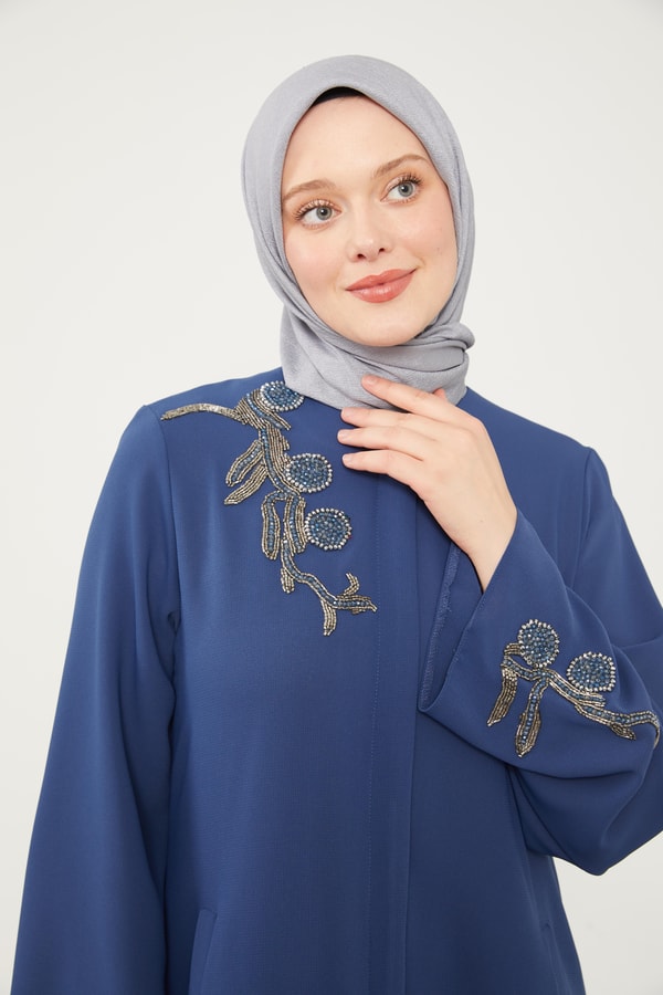 LevidorLevidor İndigo Taş İşlemeli Bisiklet Yaka Ferace