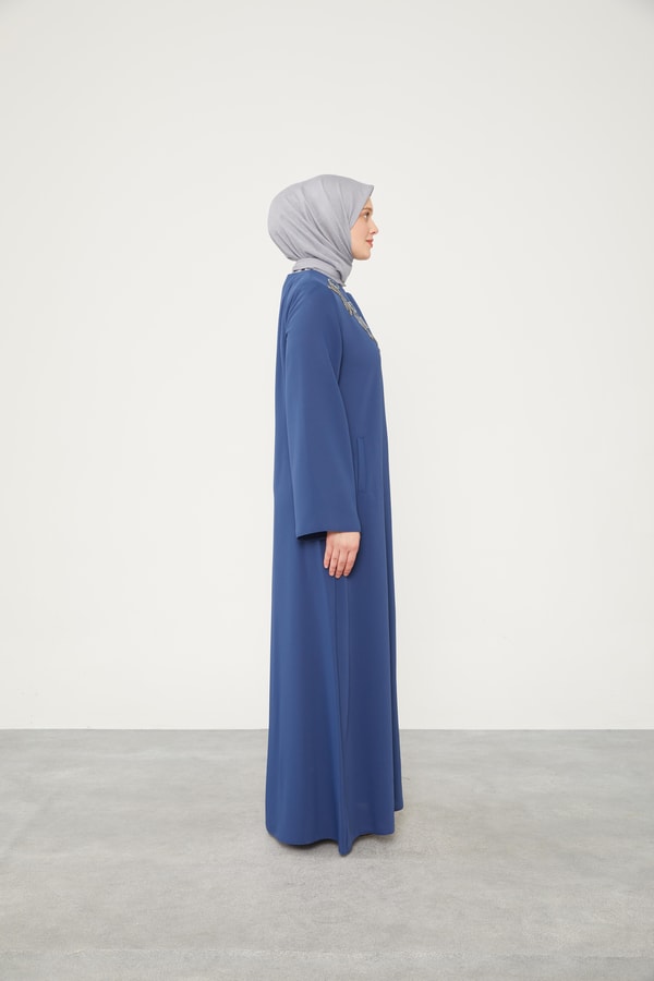 LevidorLevidor İndigo Taş İşlemeli Bisiklet Yaka Ferace