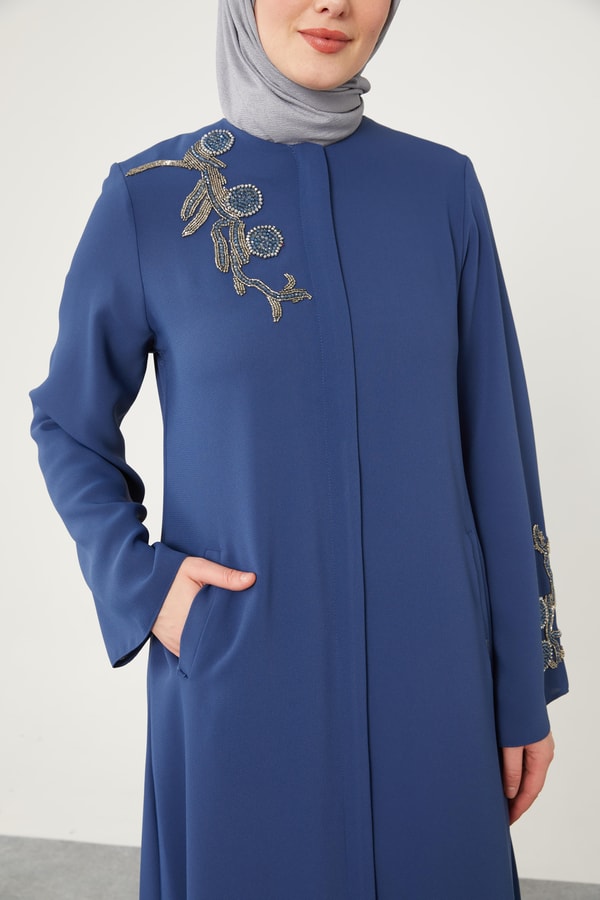 LevidorLevidor İndigo Taş İşlemeli Bisiklet Yaka Ferace