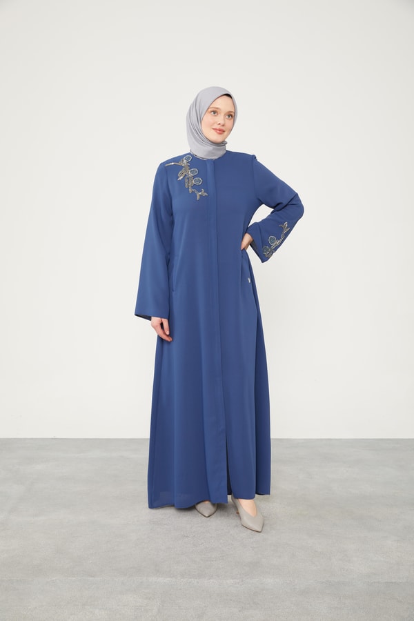 LevidorLevidor İndigo Taş İşlemeli Bisiklet Yaka Ferace