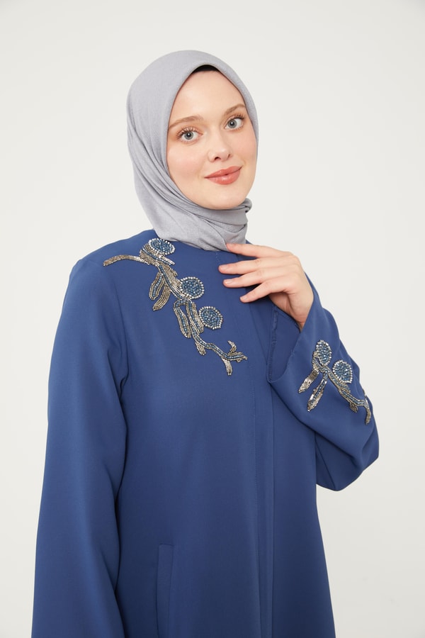 LevidorLevidor İndigo Taş İşlemeli Bisiklet Yaka Ferace