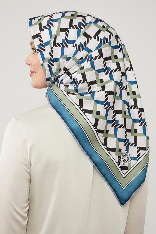 LevidorLevidor İndigo Üçgen Desenli Trend Twill Eşarp