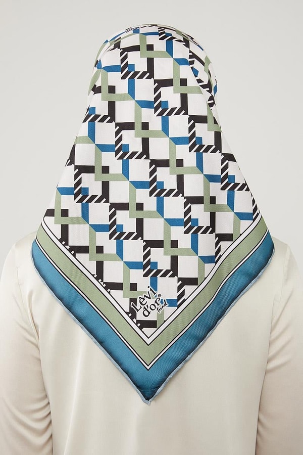 LevidorLevidor İndigo Üçgen Desenli Trend Twill Eşarp