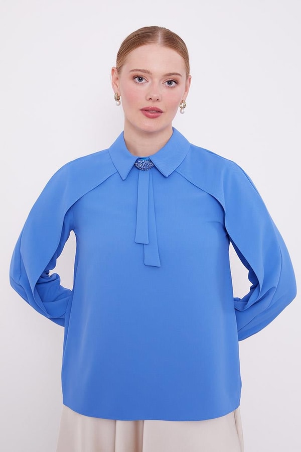 LevidorLevidor İndigo Yaka Taş Detaylı Bluz