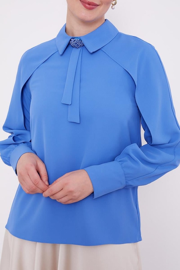 LevidorLevidor İndigo Yaka Taş Detaylı Bluz