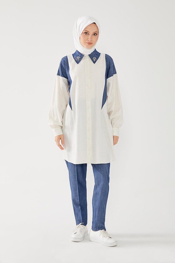 LevidorLevidor İndigo Yakası İşlemeli Gömlek Takım