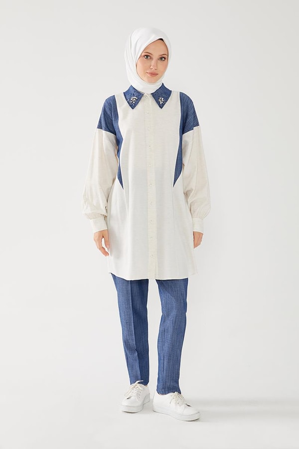 LevidorLevidor İndigo Yakası İşlemeli Gömlek Takım