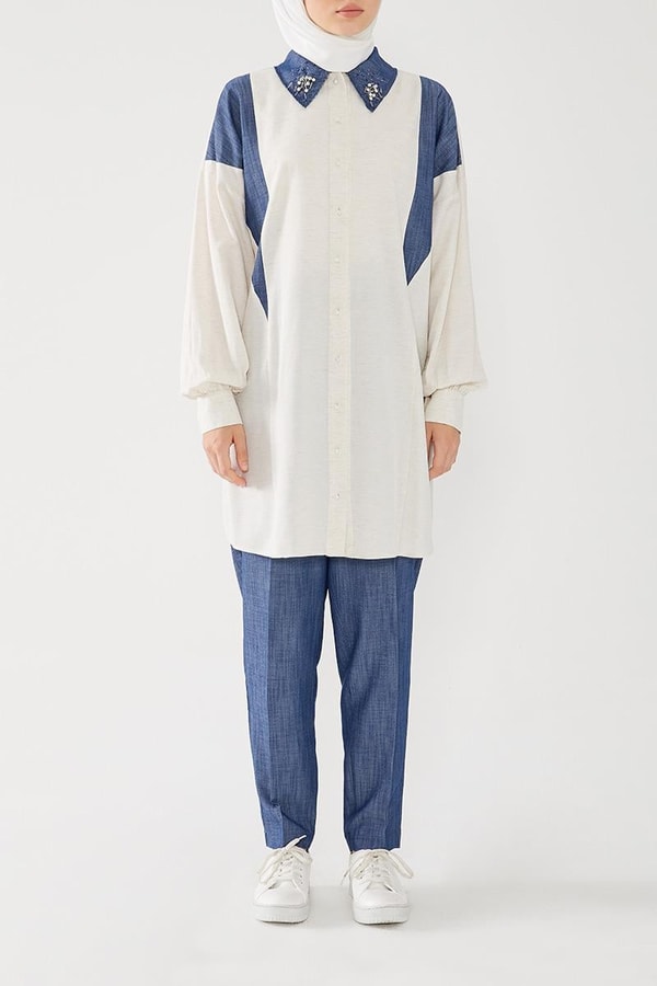 LevidorLevidor İndigo Yakası İşlemeli Gömlek Takım