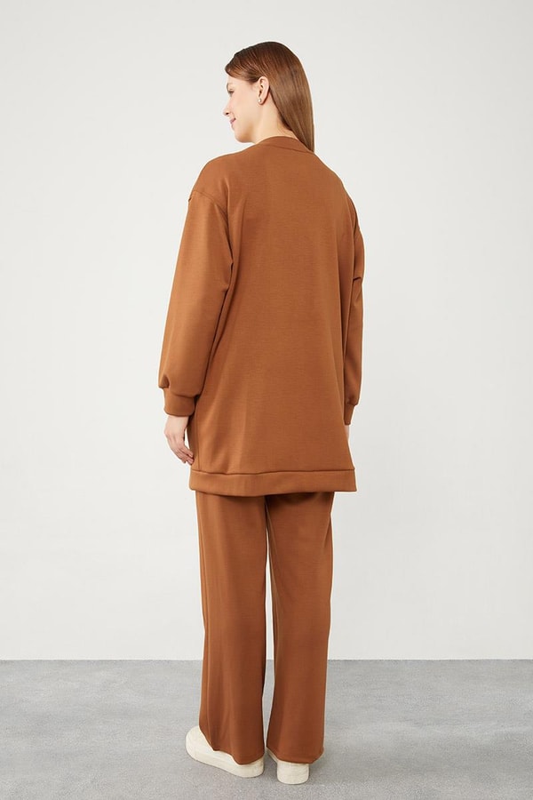 LevidorLevidor Kahve Bisiklet Yaka Cepli Penye Pantolonlu Spor Takım