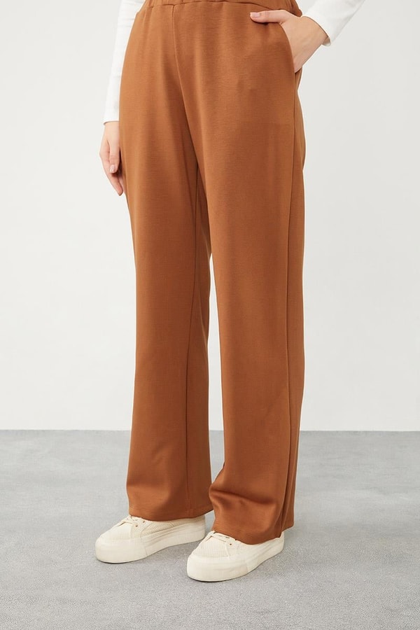 LevidorLevidor Kahve Bisiklet Yaka Cepli Penye Pantolonlu Spor Takım