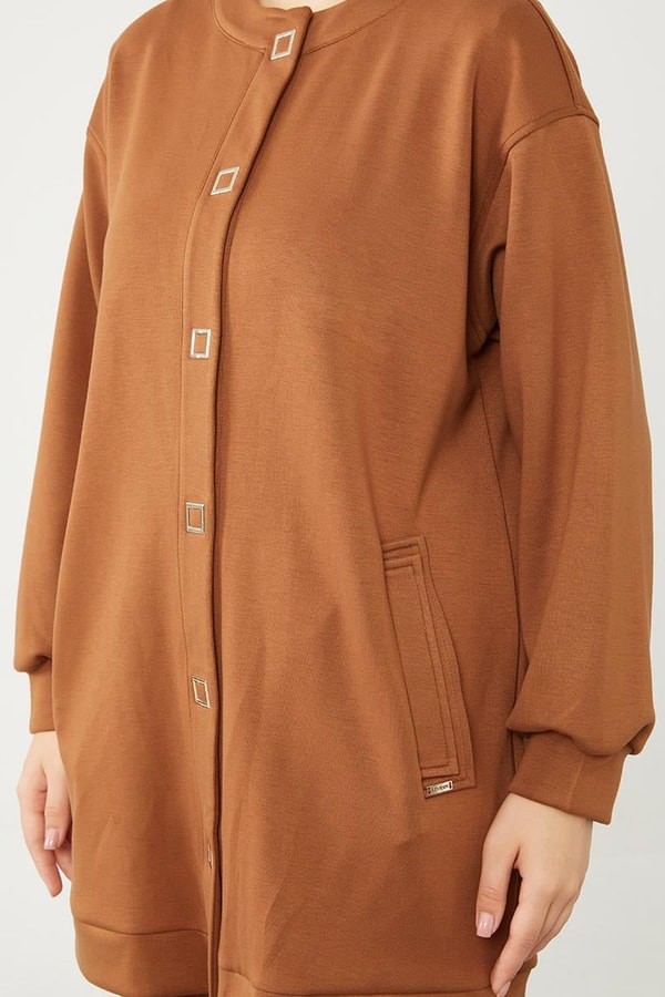 LevidorLevidor Kahve Bisiklet Yaka Cepli Penye Pantolonlu Spor Takım