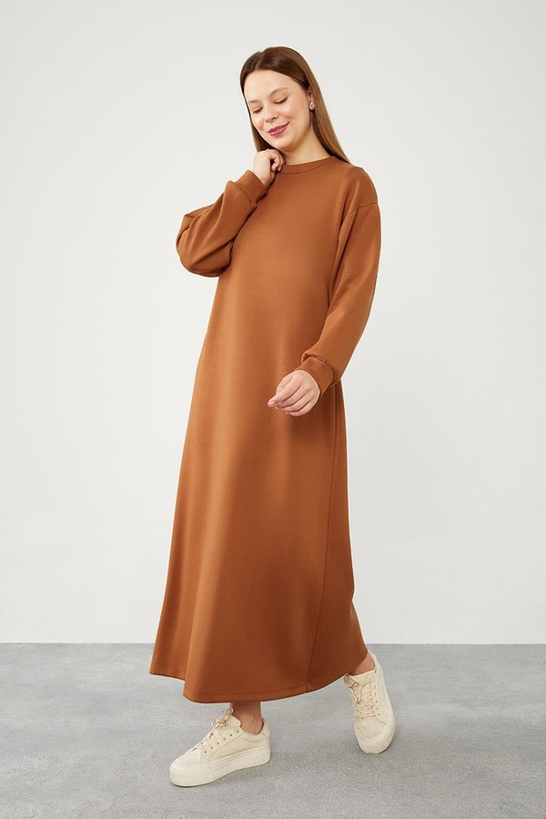 LevidorLevidor Kahve Bisiklet Yaka Kolları Ribanalı Elbise