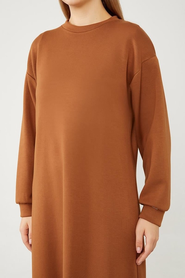 LevidorLevidor Kahve Bisiklet Yaka Kolları Ribanalı Elbise