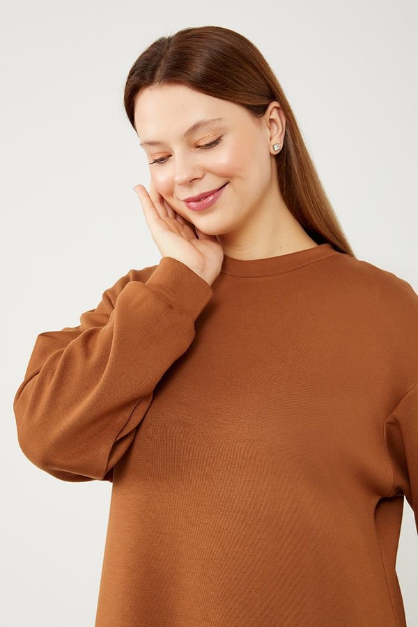 LevidorLevidor Kahve Bisiklet Yaka Kolları Ribanalı Elbise